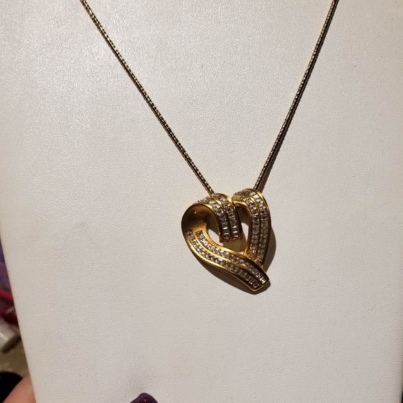 VINTAGE SIGNED ANNE KLEIN HEART NECKLACE super sparkly. Nice stones. CZs - Picture 8 of 8